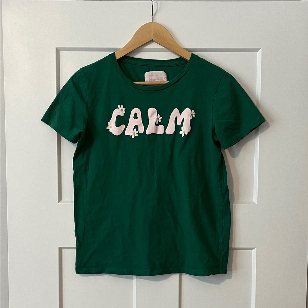 ban.do Green Tee with Pink Floral 'Calm' Design